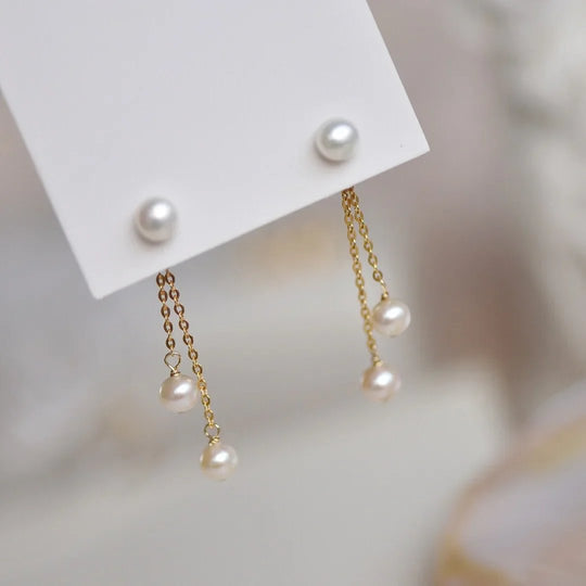 Gold Chain Pearl Drop Earrings