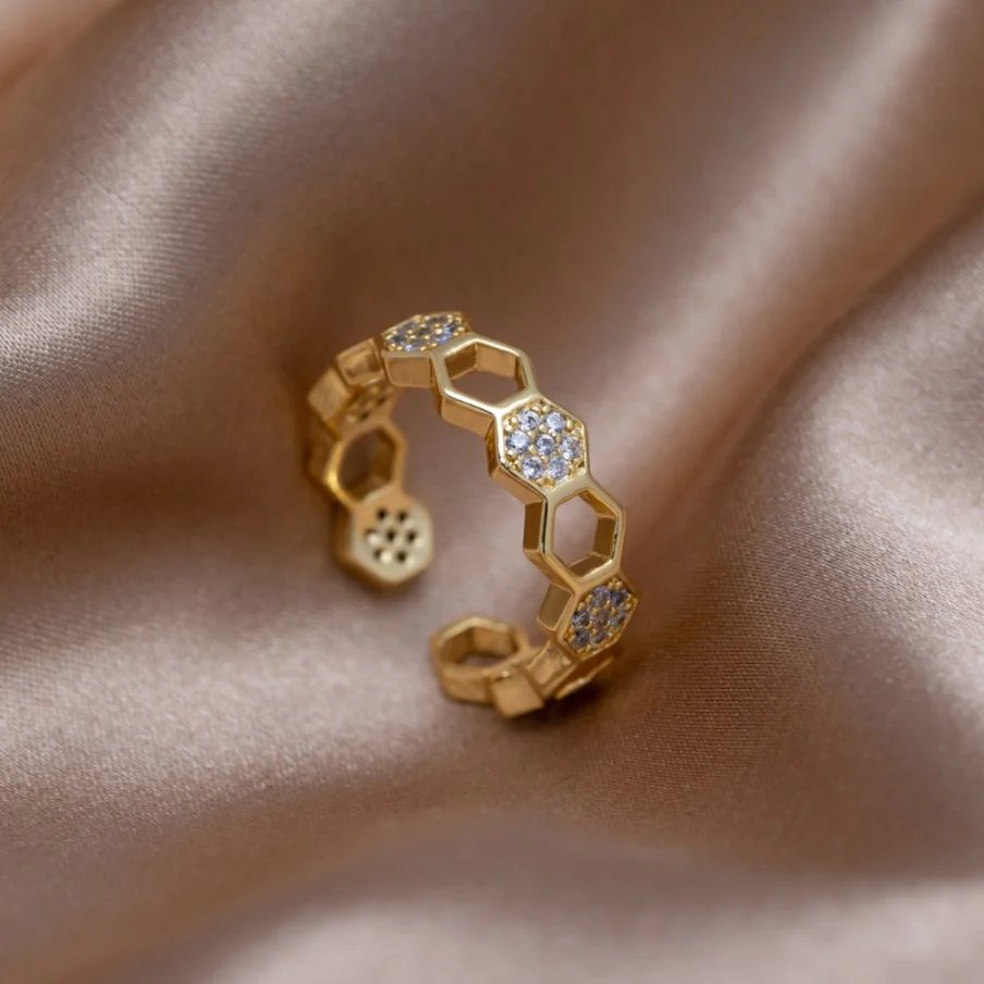 Hexagonal Pavé Open Band Ring
