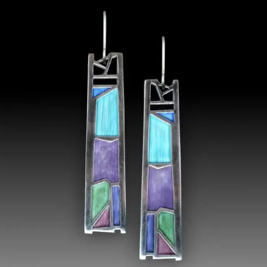 Stained Glass Mosaic Rectangular Earrings