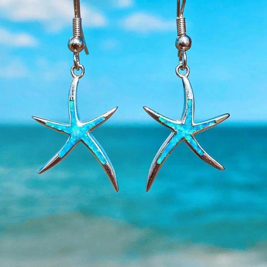 Opal Inlay Sterling Silver Starfish Earrings