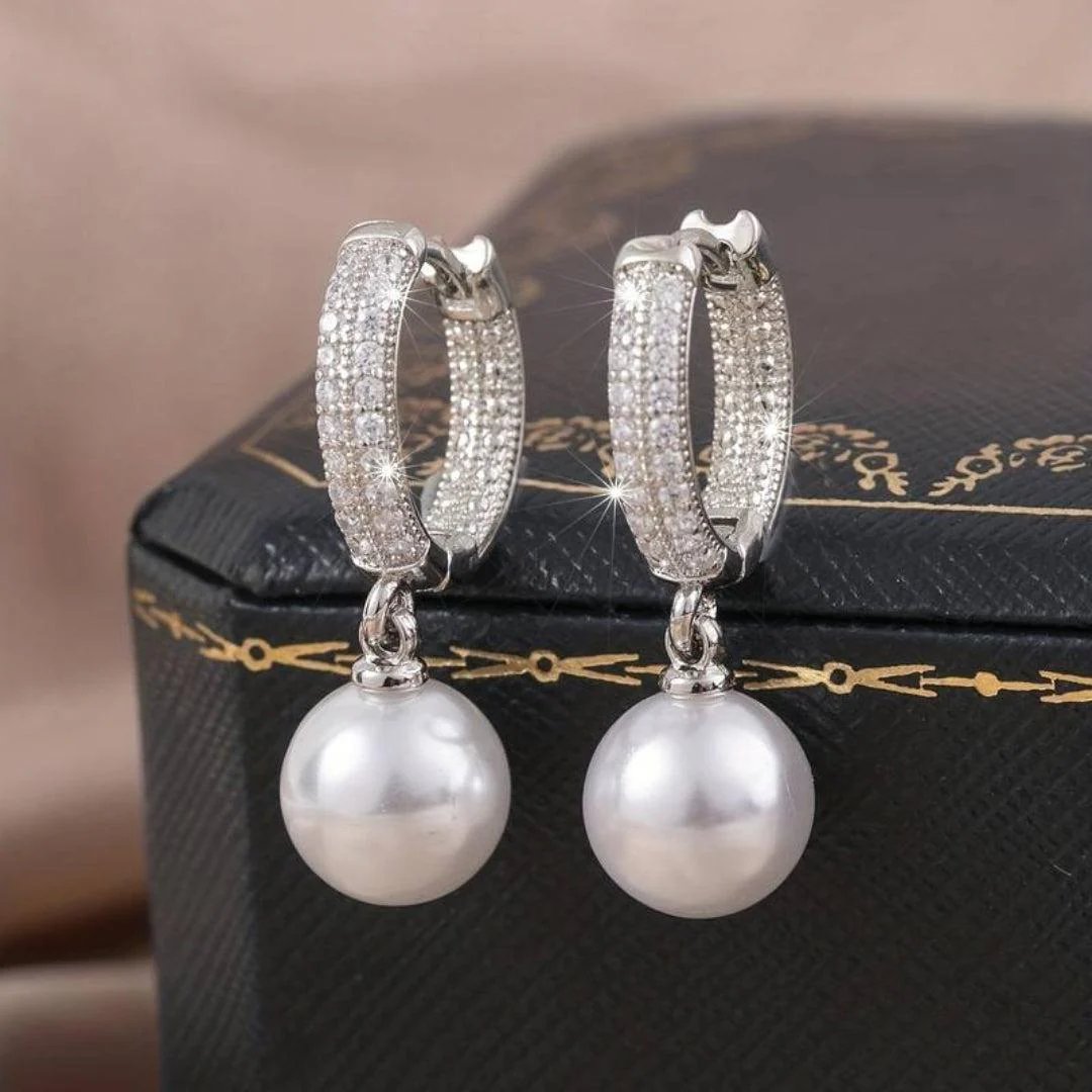 Pavé Hoop Earrings with Pearl Drops
