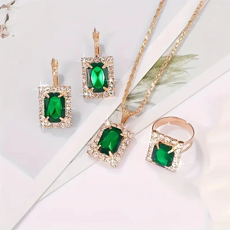 Gold-Plated Rectangular Jewelry Set