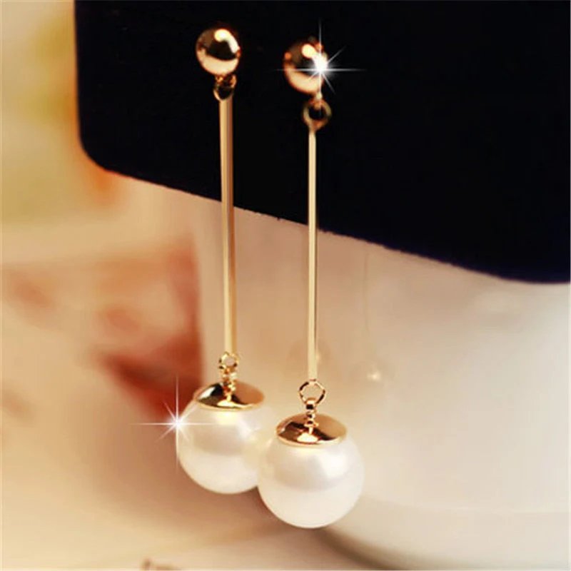 Gold-Plated Pearl Drop Dangle Earrings