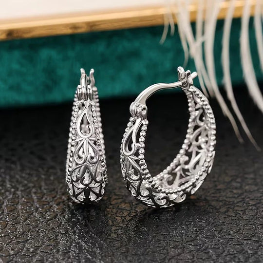 Filigree Openwork Sterling Silver Hoop Earrings