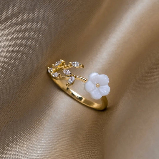 Gold-Plated Open Band Floral Ring