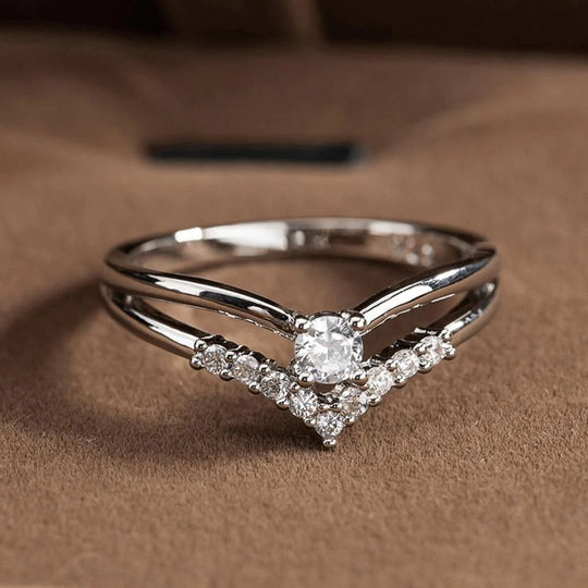 Sterling Silver V-Shaped Diamond Ring