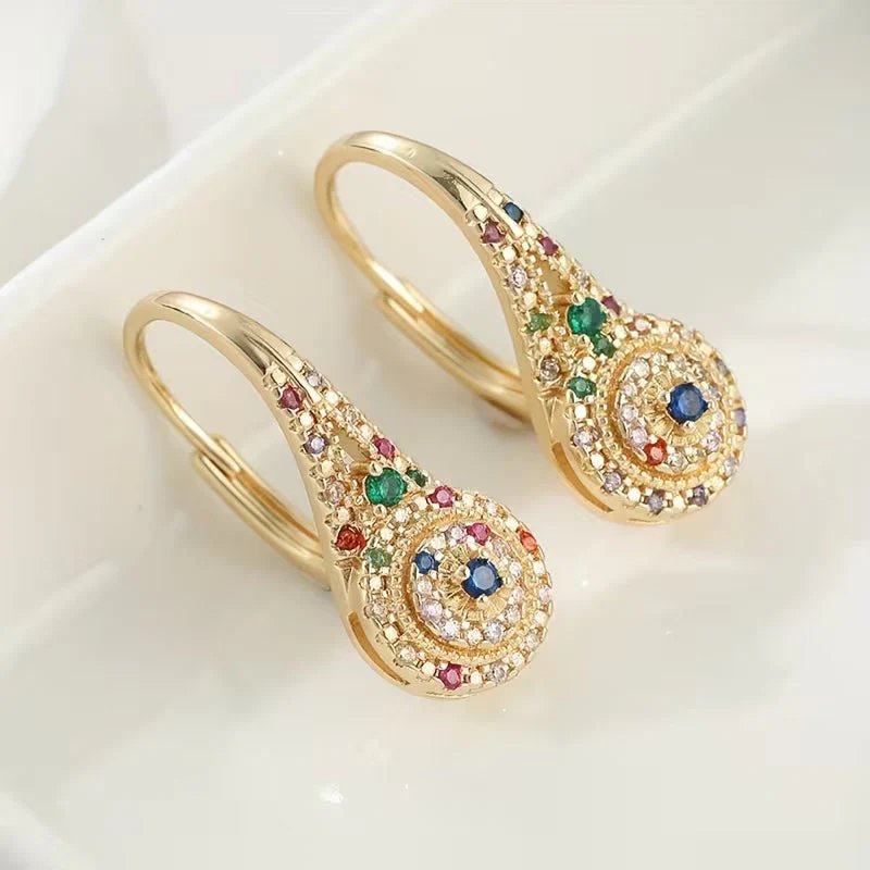 Multi-Gemstone Drop Hoop Earrings