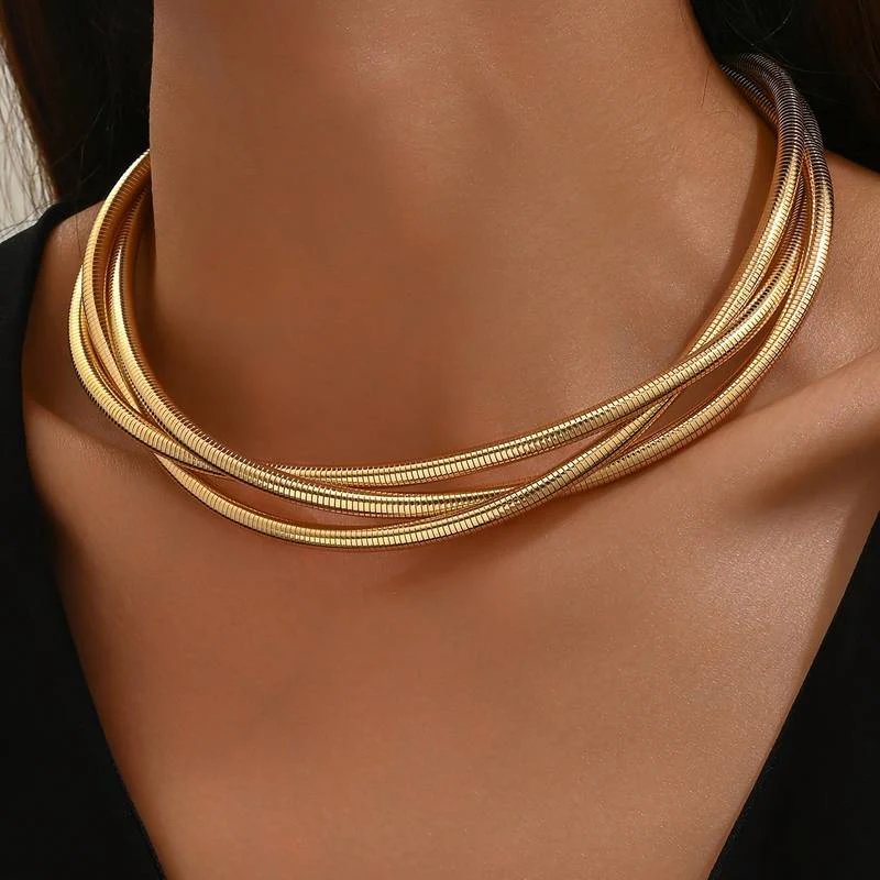 Layered Snake Chain Statement Necklace