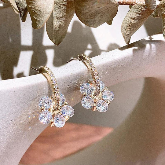 Cubic Zirconia Flower Drop Hoop Earrings