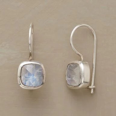 Sterling Silver Cushion-Cut Moonstone Drop Earrings
