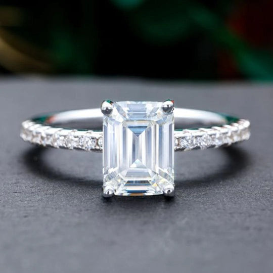 Emerald Cut Cubic Zirconia Sterling Silver Ring