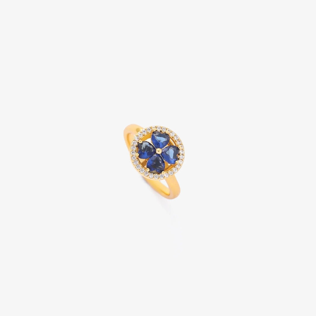 Pave Halo Sapphire Cluster Gold Ring