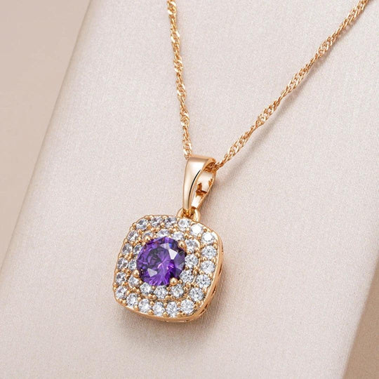 Cushion-Cut Amethyst Halo Gold Pendant Necklace