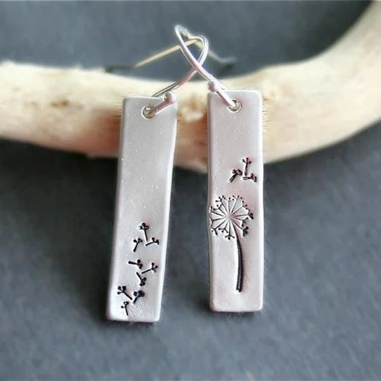 Hand-Stamped Botanical Sterling Silver Drop Earrings