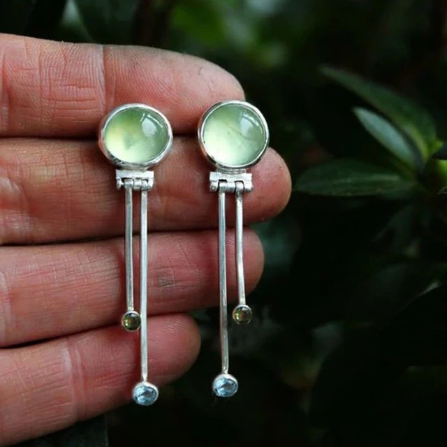 Prehnite Sterling Silver Drop Earrings