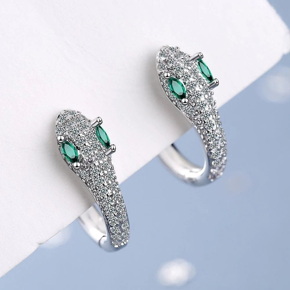 Sterling Silver Pave Snake Hoop Earrings