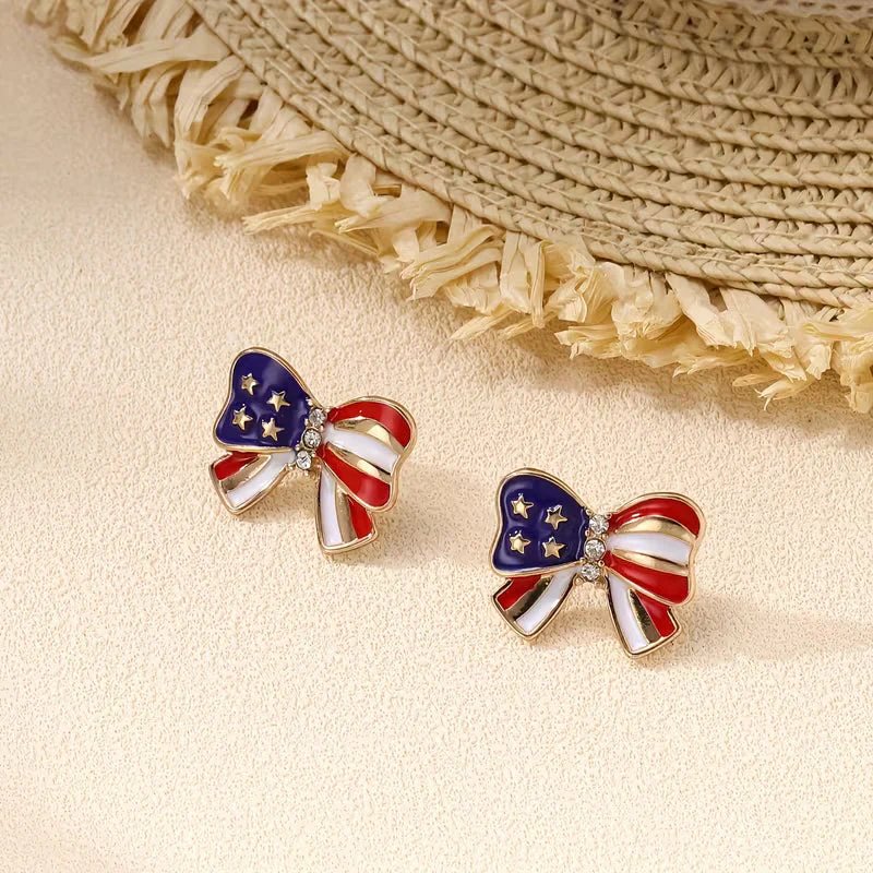Rhinestone Enamel Bow Stud Earrings