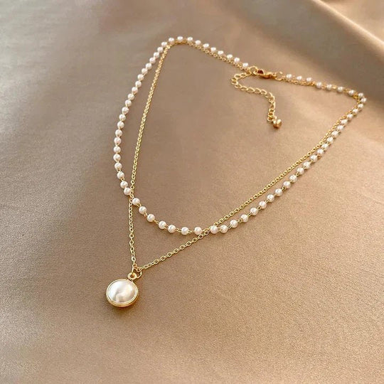 Layered Pearl Chain Pendant Necklace