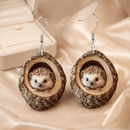 Resin Hedgehog Woodland Drop Earrings