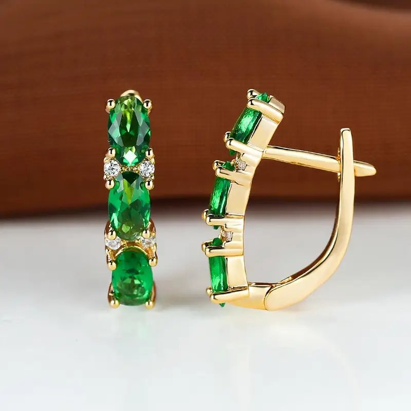 Oval Cut Gemstone Vertical Hoop Earrings