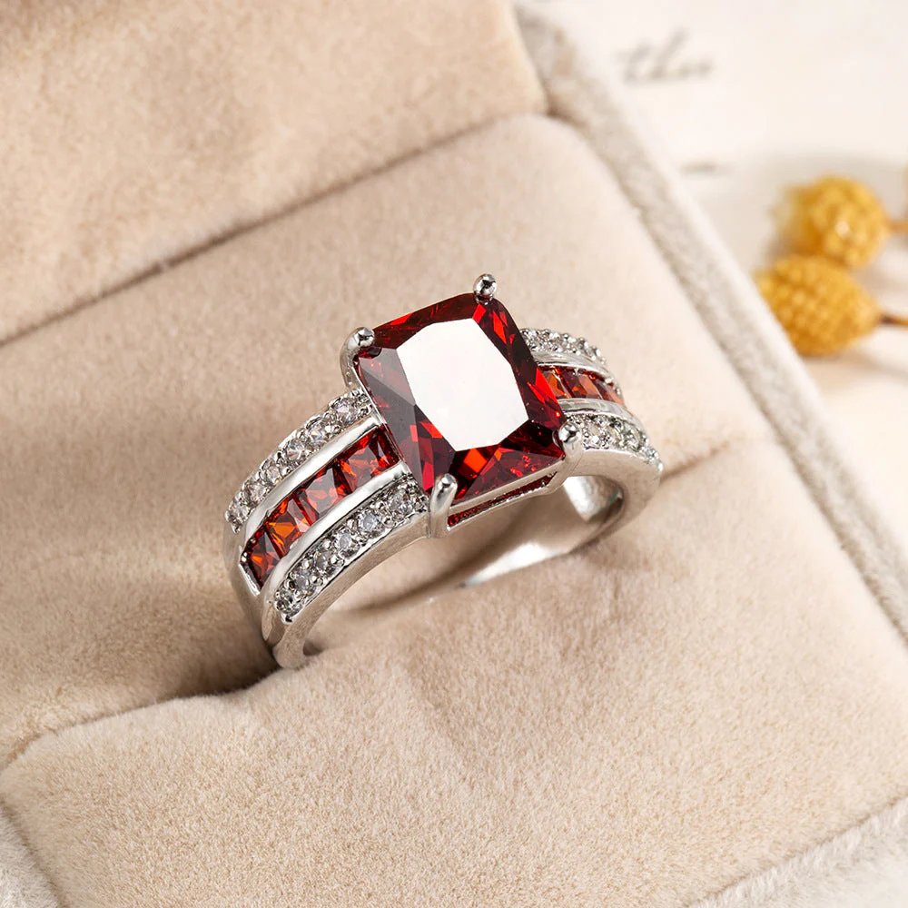 Sterling Silver Emerald-Cut Garnet Ring