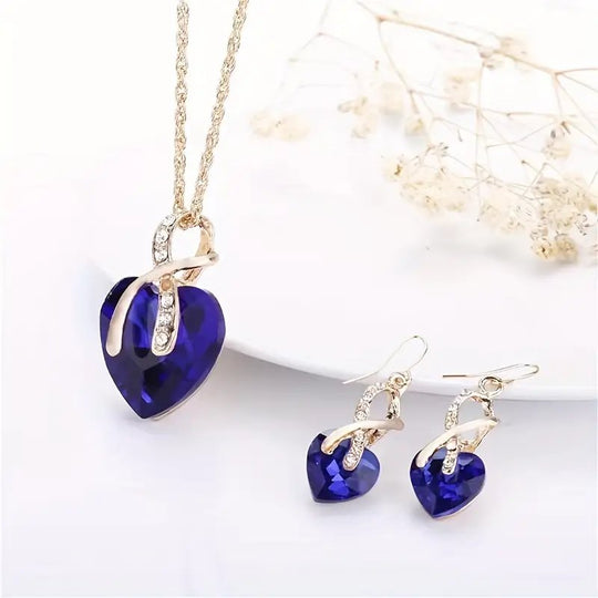 Gold-Plated Heart Pendant &amp; Drop Earring Set