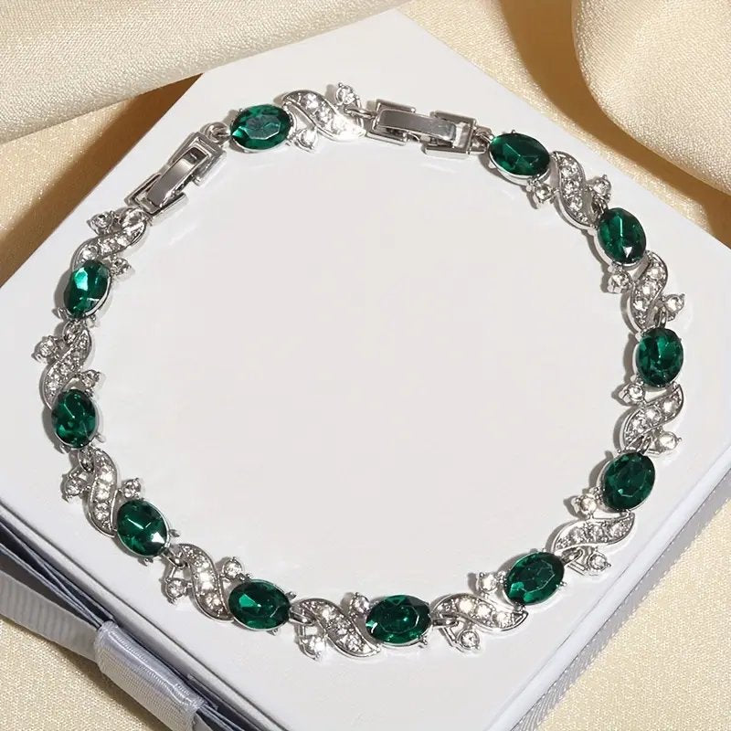 Silver Emerald Link Tennis Bracelet