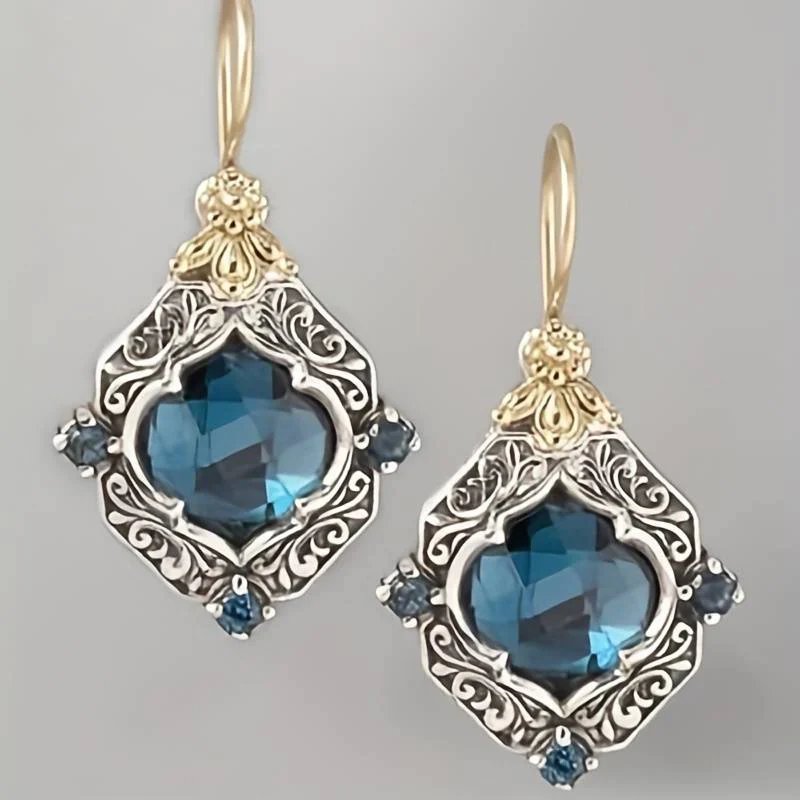 Faceted Drop Earrings with Ornate Filigree Frame