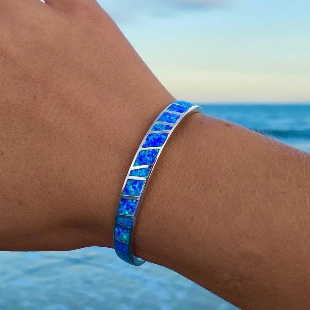 Inlaid Opal Sterling Silver Cuff Bracelet