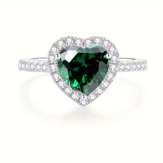 Sterling Silver Heart-Cut Halo Ring