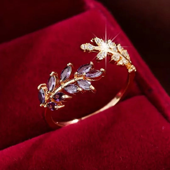 Open-Band Amethyst Leaf Ring