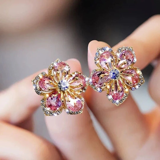 Cubic Zirconia Flower Stud Earrings