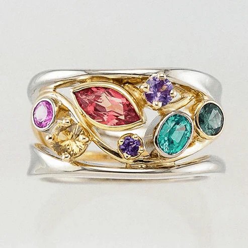 Two-Tone Multi-Gemstone Ring