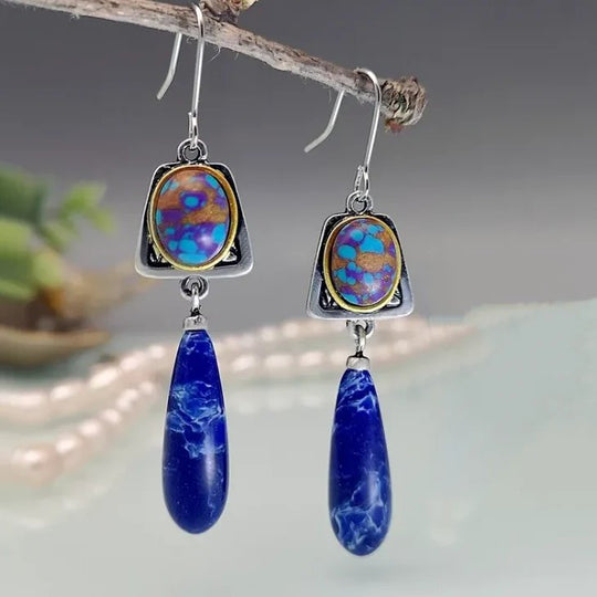 Sterling Silver Oval Gemstone Drop Earrings