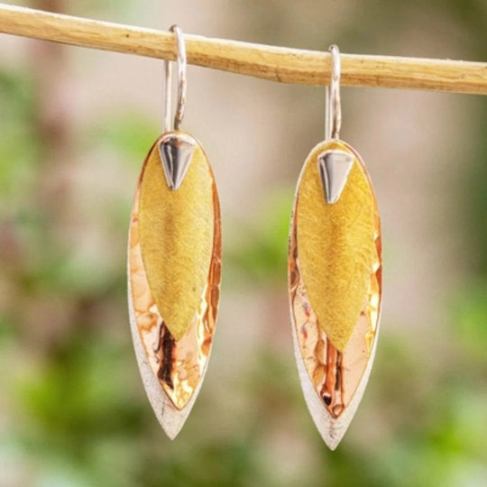 Mixed Metal Leaf-Shaped Drop Earrings