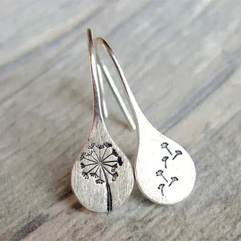 Sterling Silver Engraved Dandelion Drop Earrings
