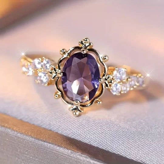Faceted Amethyst Prong-Set Gold Ring