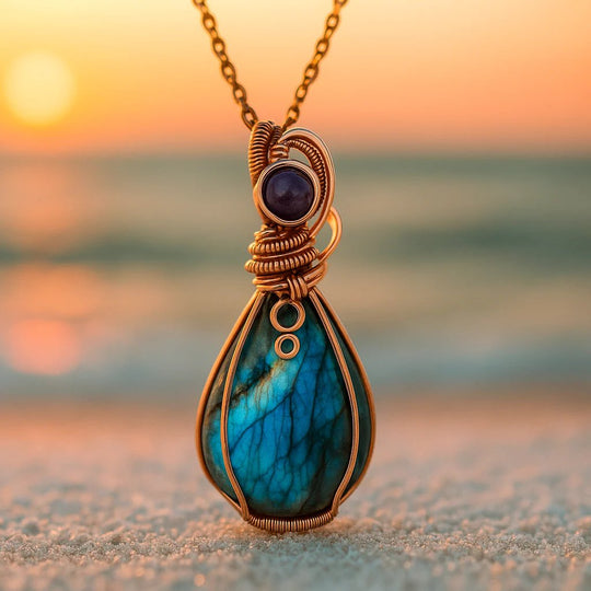 Wire-Wrapped Labradorite Teardrop Pendant Necklace