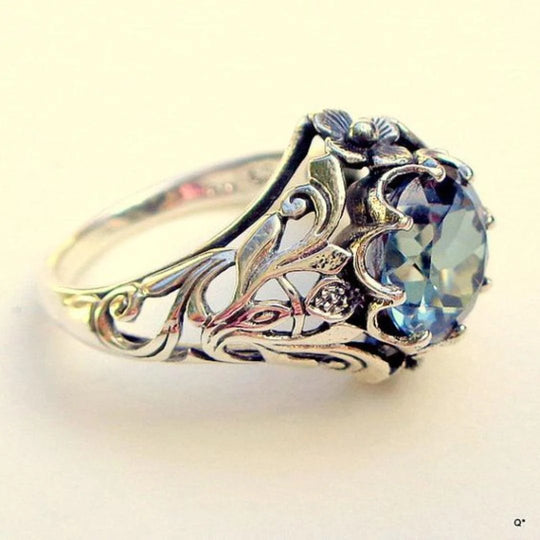 Vintage Sterling Silver Ornate Gemstone Ring