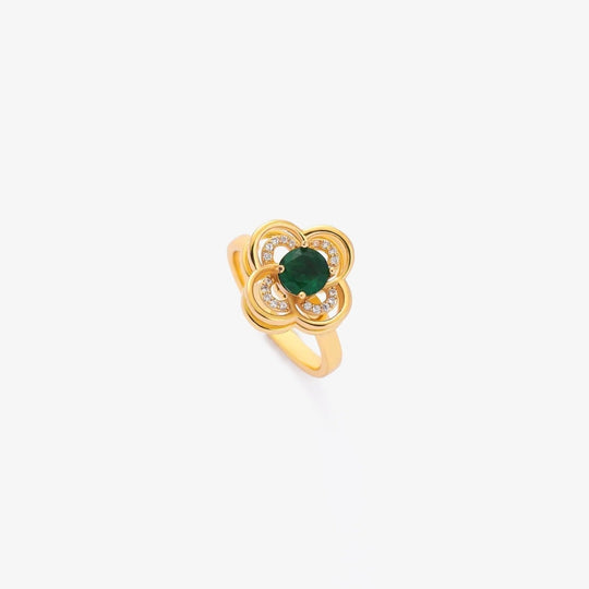 18K Gold Plated Emerald Flower Ring