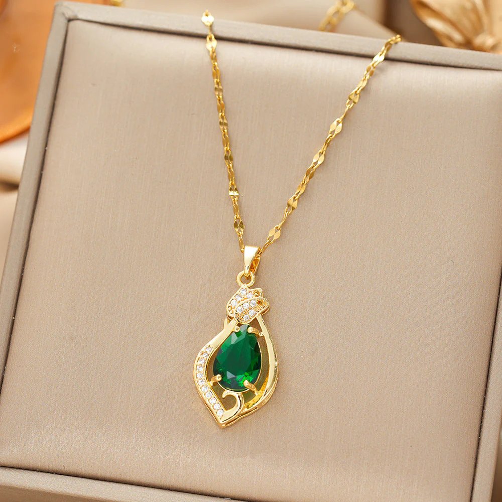 18K Gold Plated Emerald Teardrop Pendant