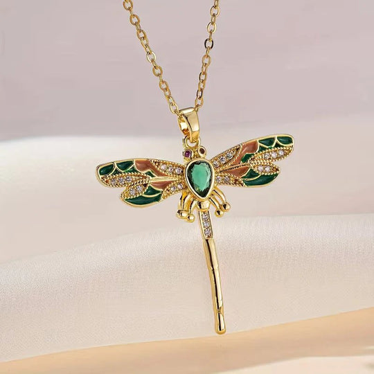 Embellished Dragonfly Pendant Necklace