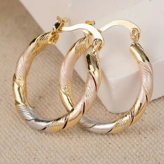 Twisted Tri-Tone Hoop Earrings