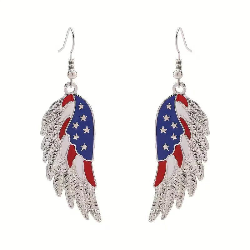 Silver-Tone Patriotic Wing Drop Earrings