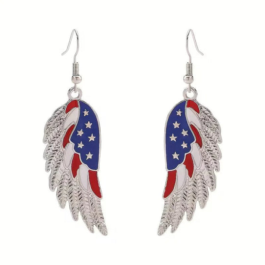 Silver-Tone Patriotic Wing Drop Earrings
