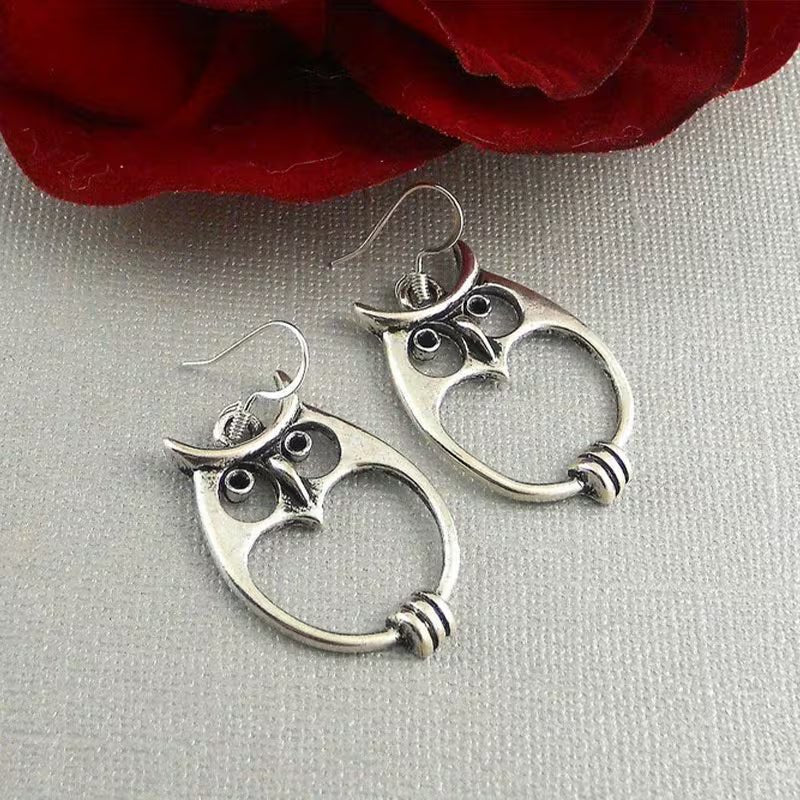 Silver-Toned Owl Design Hook Earrings