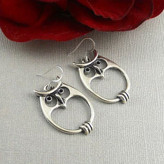Silver-Toned Owl Design Hook Earrings