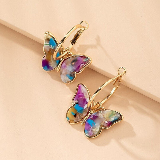 Gold-Plated Butterfly Hoop Earrings