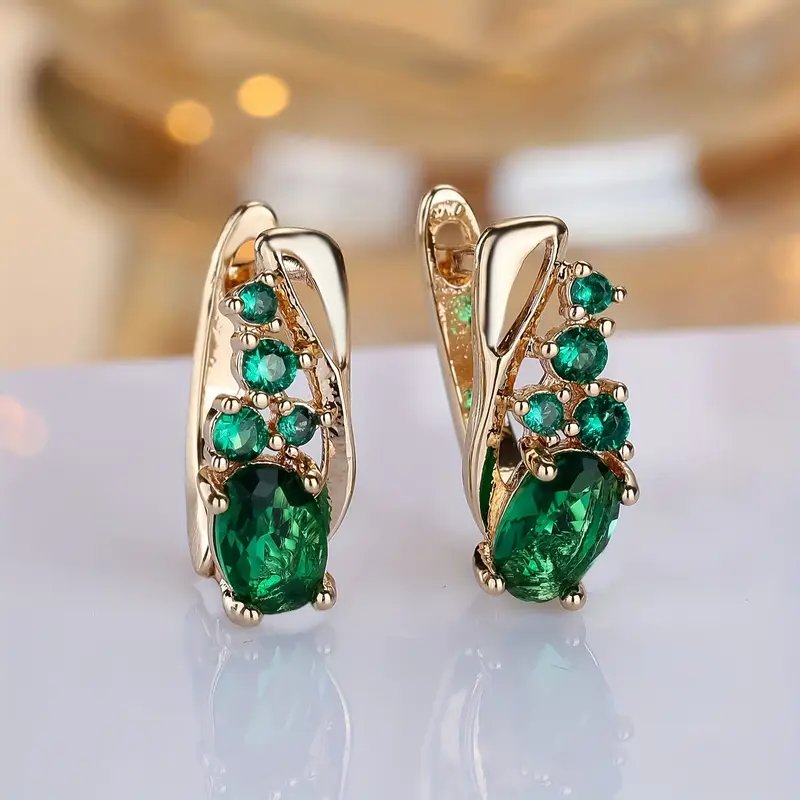 Gold-Plated Emerald Cluster Hoop Earrings