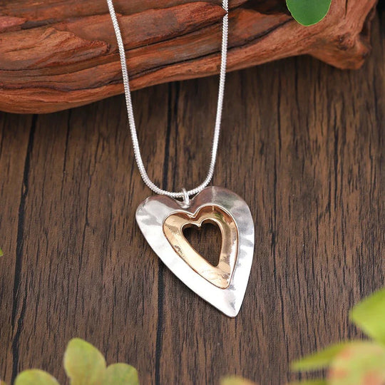 Two-Tone Sterling Silver Heart Pendant Necklace